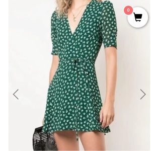 Reformation SHORT SLEEVE WRAP MINI DRESS green